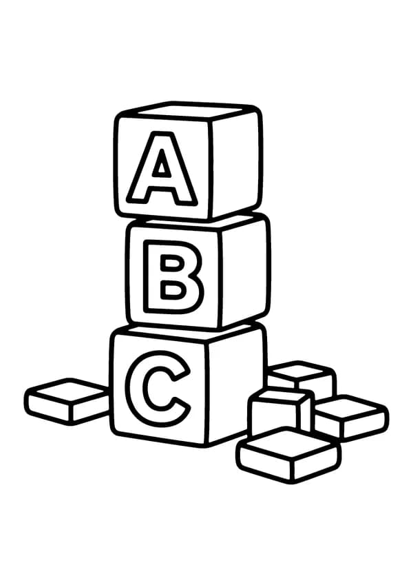 Printable hand-drawn ABC Building Blocks coloring page