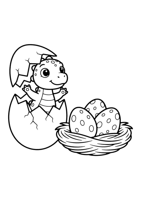 Printable hand-drawn Baby Dino Hatching coloring page