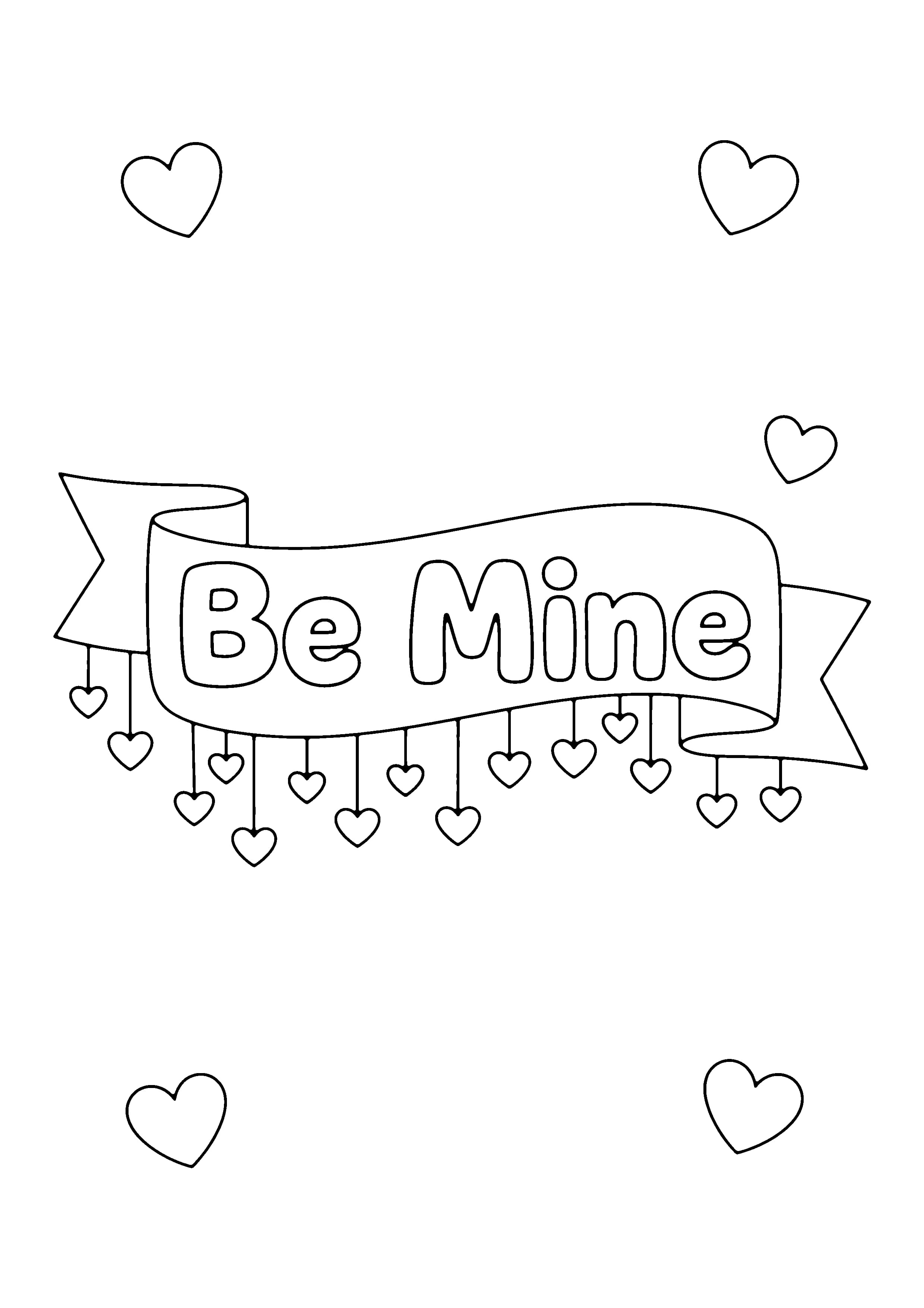 Printable hand-drawn Be Mine Banner coloring page
