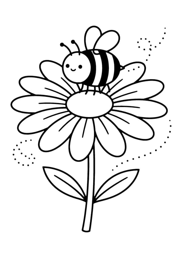 Printable hand-drawn Bee on a Daisy coloring page
