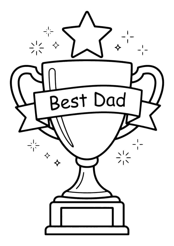 Printable hand-drawn Best Dad Trophy coloring page