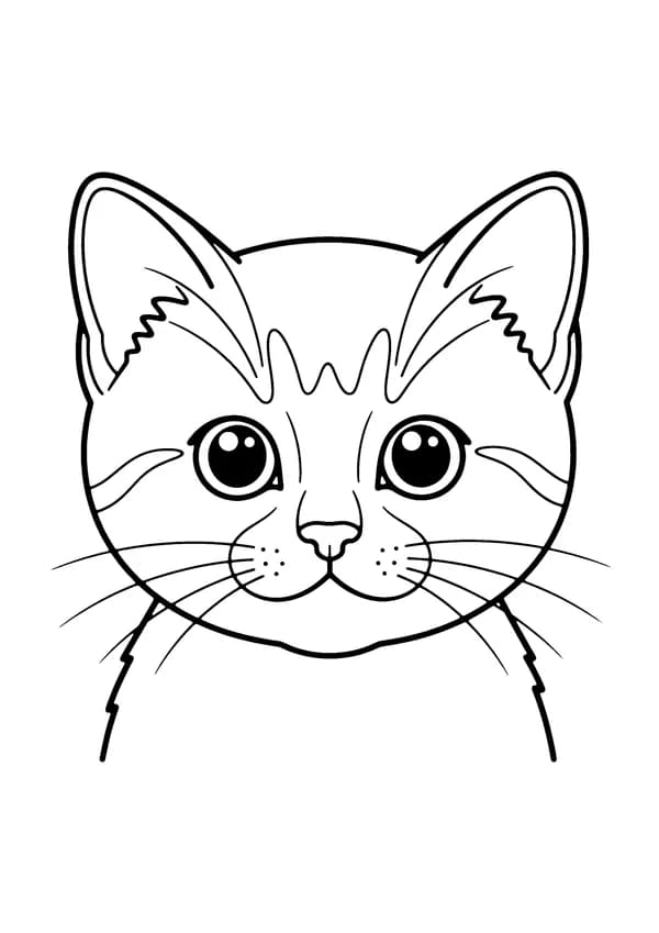 Printable hand-drawn Big-Eyed Kitten Portrait coloring page