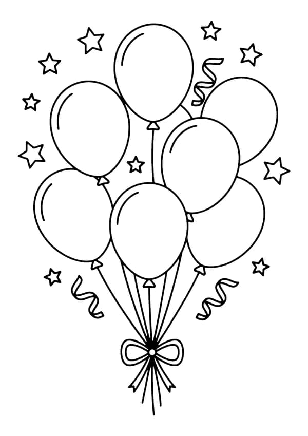 Printable hand-drawn Birthday Balloons Bunch coloring page