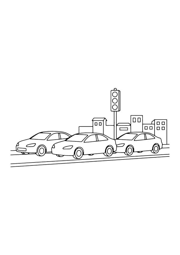 Printable hand-drawn Cars in Traffic coloring page