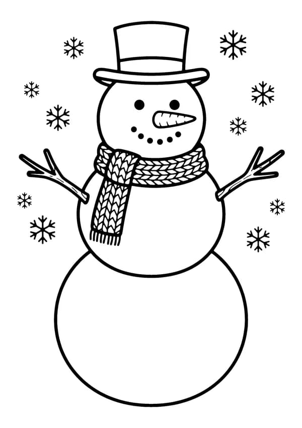 Printable hand-drawn Cheerful Snowman coloring page