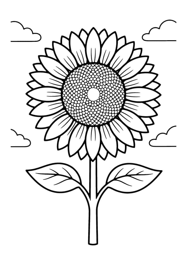 Printable hand-drawn Cheerful Sunflower coloring page