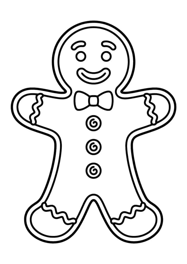 Printable hand-drawn Christmas Gingerbread Man coloring page