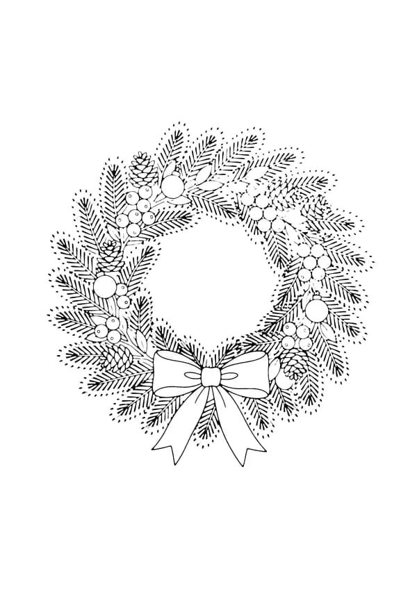 Printable hand-drawn Christmas Wreath coloring page