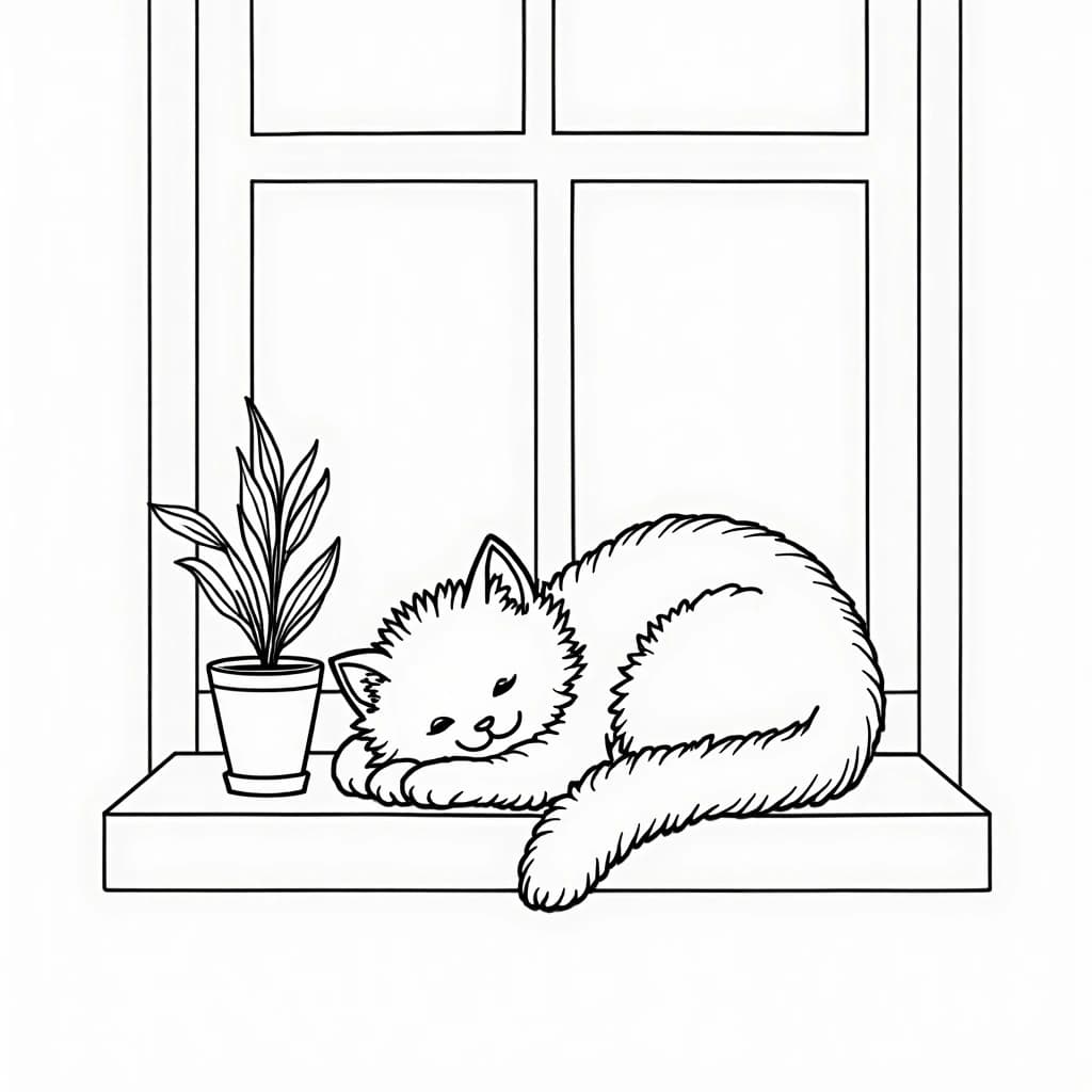 Cozy Cat by the Window coloring page