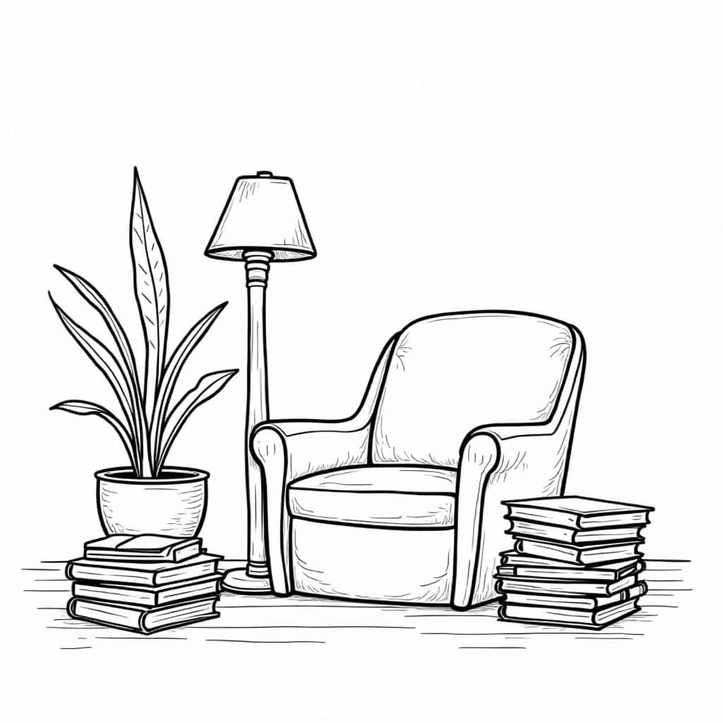 Cozy Reading Nook coloring page