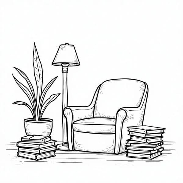 Cozy Reading Nook — free printable cozy coloring page for kids and adults. coloring page in Cozy