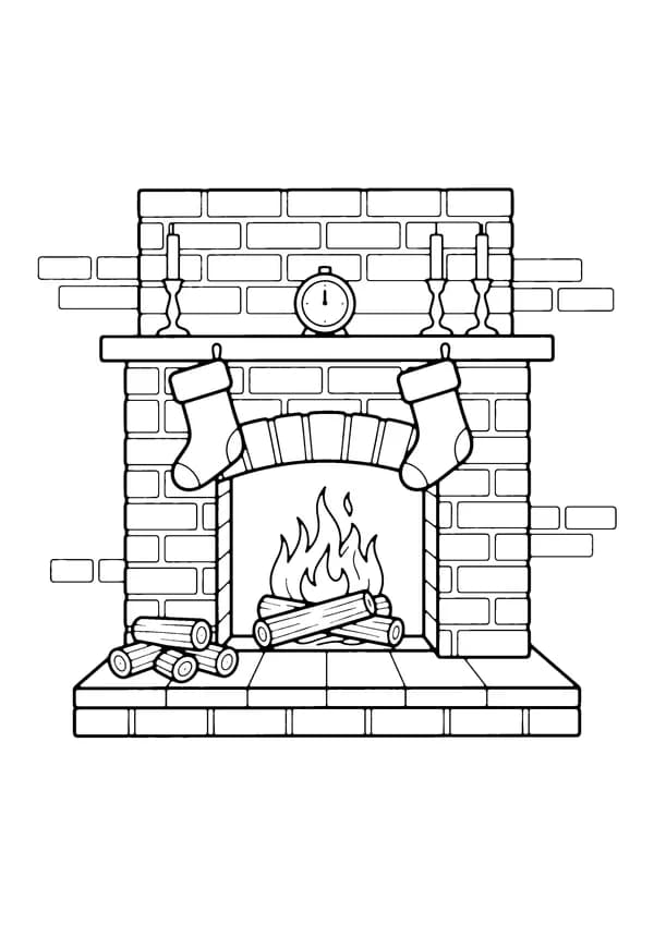 Printable hand-drawn Crackling Fireplace coloring page