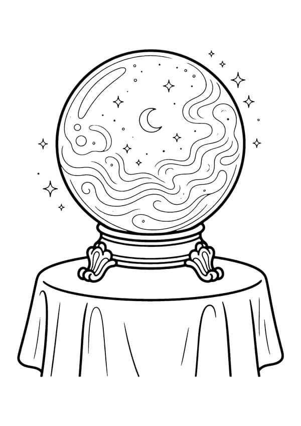 Printable hand-drawn Crystal Ball coloring page