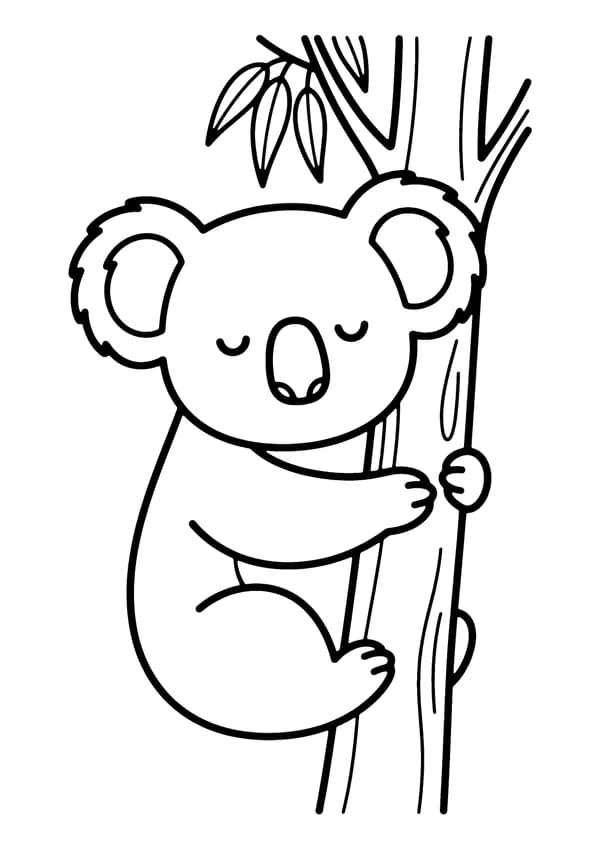 Printable hand-drawn Cuddly Koala coloring page