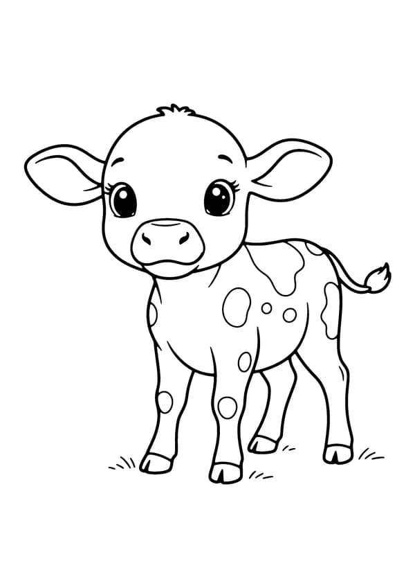 Printable hand-drawn Cute Baby Calf coloring page