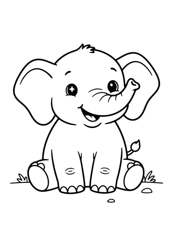 Printable hand-drawn Cute Baby Elephant coloring page