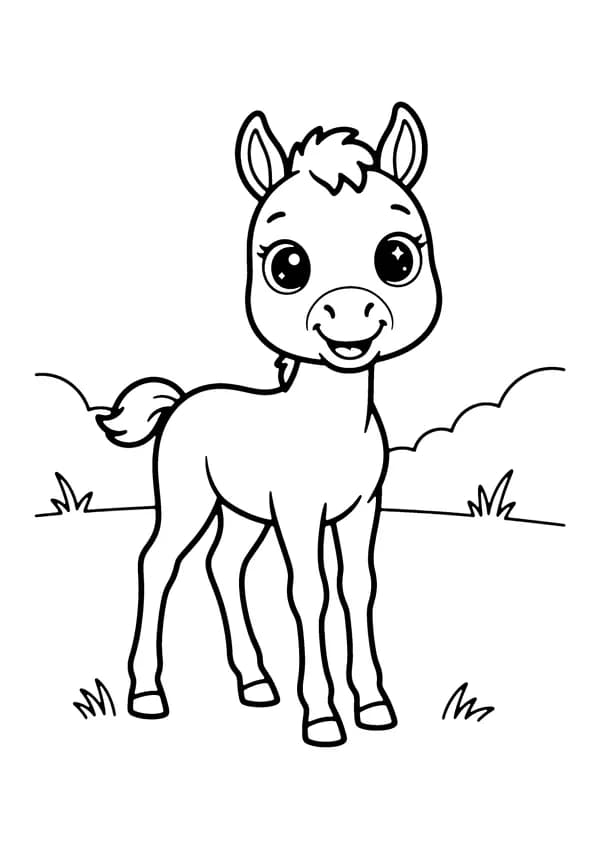 Printable hand-drawn Cute Baby Foal coloring page