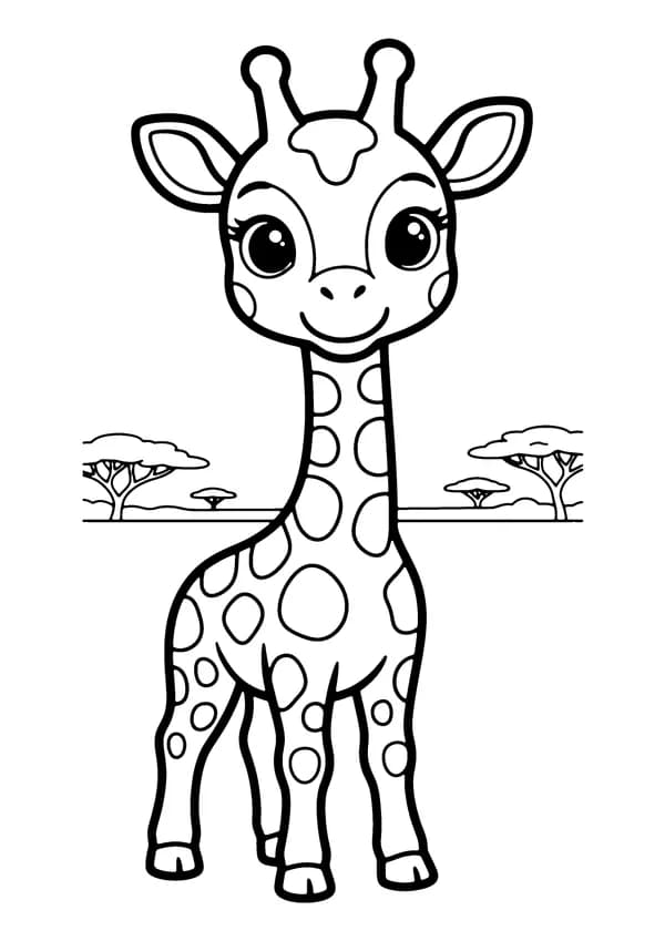 Printable hand-drawn Cute Baby Giraffe coloring page