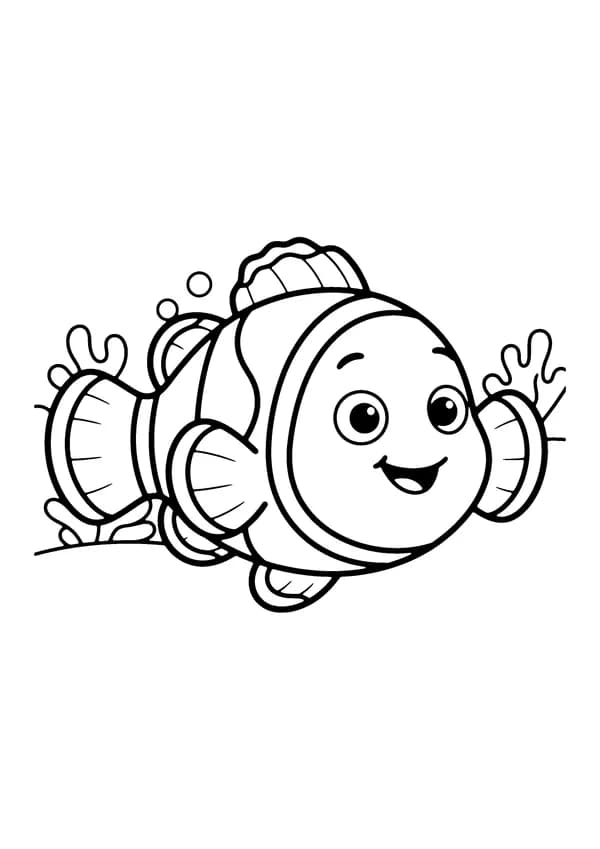 Printable hand-drawn Cute Clownfish coloring page
