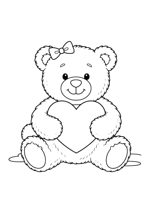 Printable hand-drawn Cute Valentine Teddy Bear coloring page