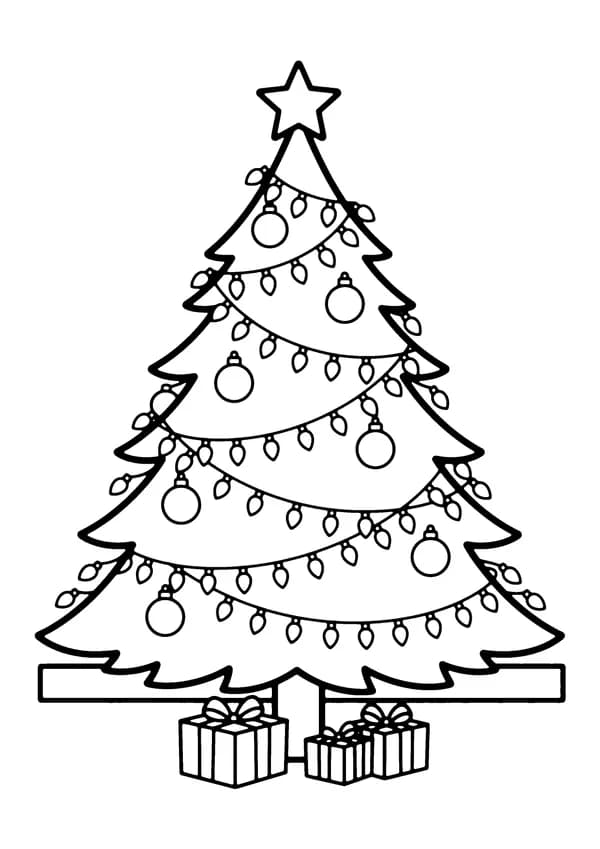 Printable hand-drawn Decorated Christmas Tree coloring page