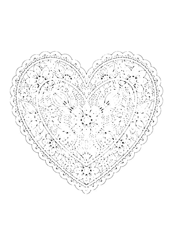 Printable hand-drawn Doily Lace Heart coloring page