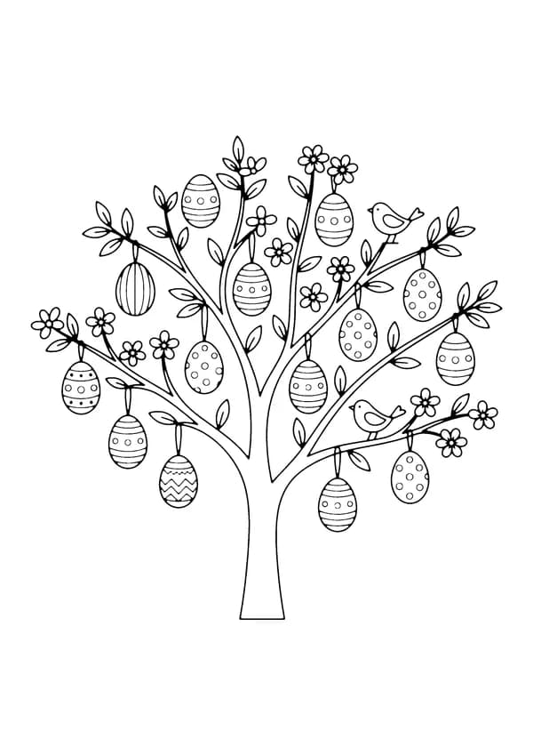Printable hand-drawn Easter Egg Tree coloring page
