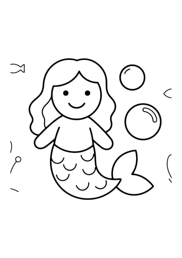 Printable hand-drawn Easy Mermaid for Toddlers coloring page
