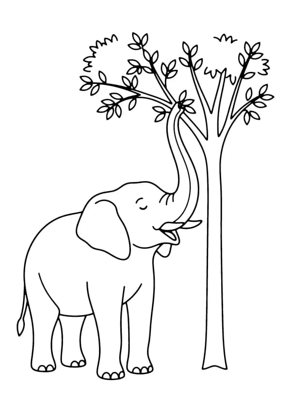 Printable hand-drawn Elephant Eating Leaves coloring page