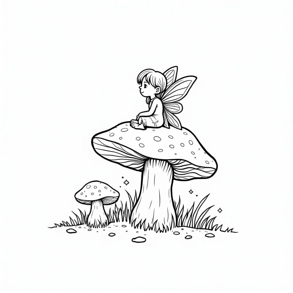 Fairy on a Mushroom coloring page