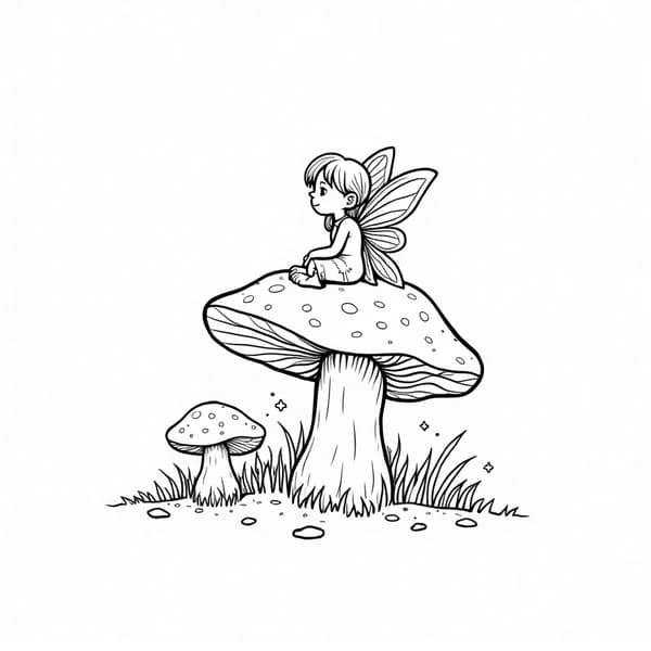 Fairy on a Mushroom — free printable fairy coloring page for kids and adults. coloring page in Fairy