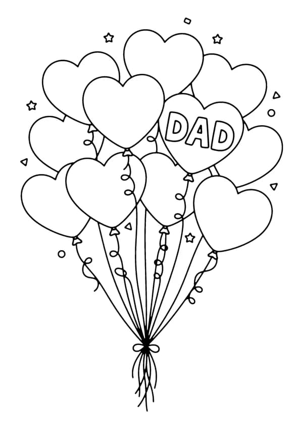 Printable hand-drawn Father's Day Balloon Bunch coloring page