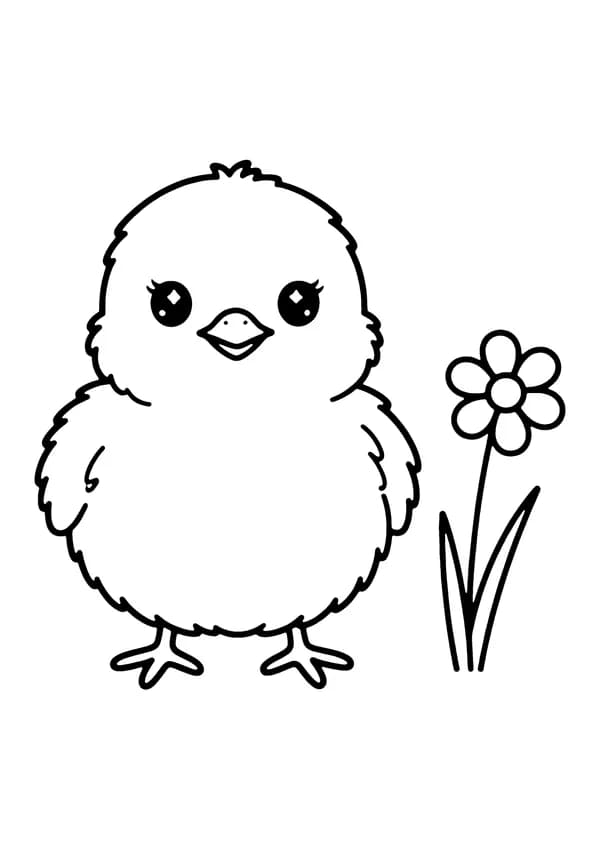 Printable hand-drawn Fluffy Easter Chick coloring page