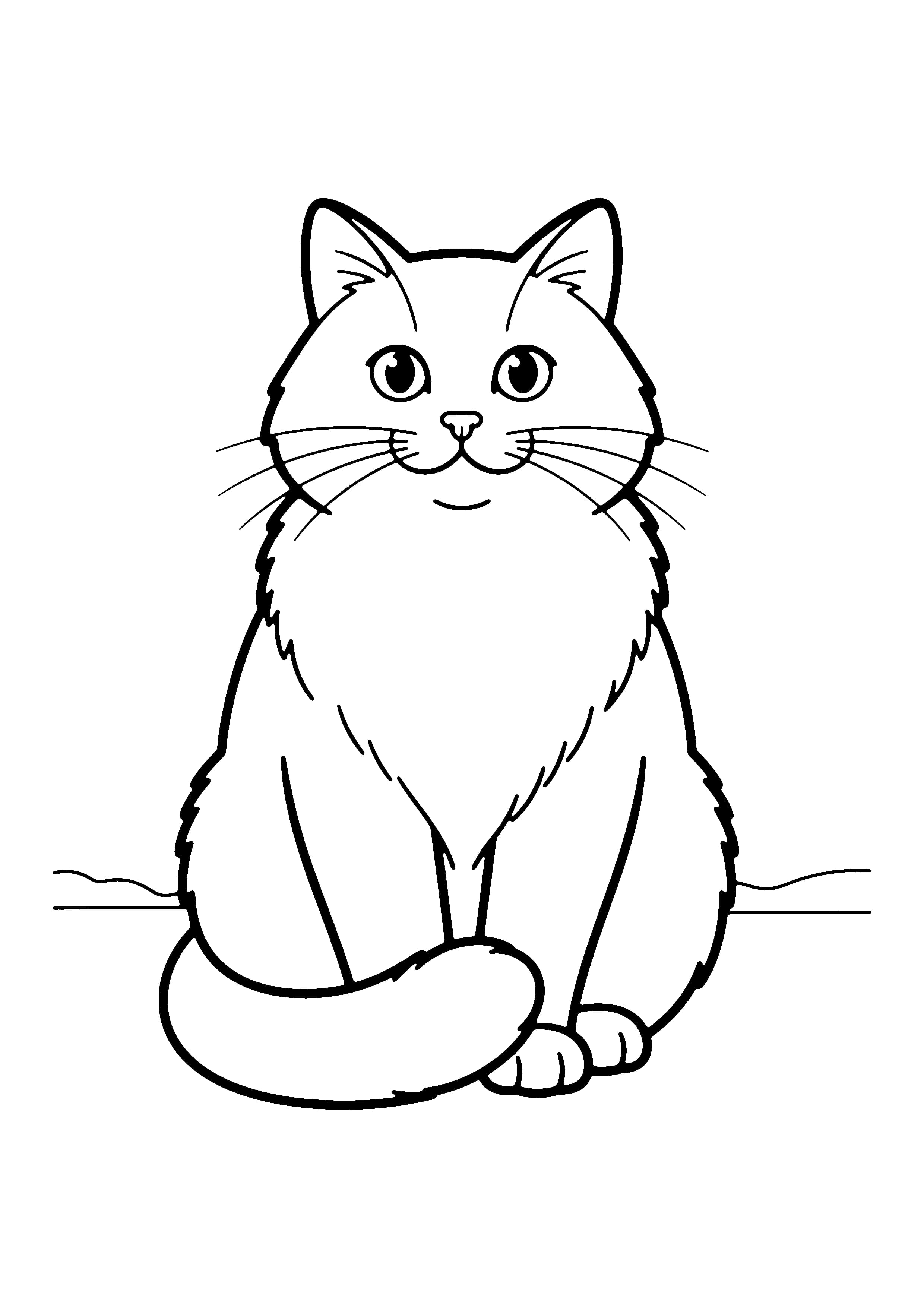 Printable hand-drawn Fluffy Sitting Cat coloring page
