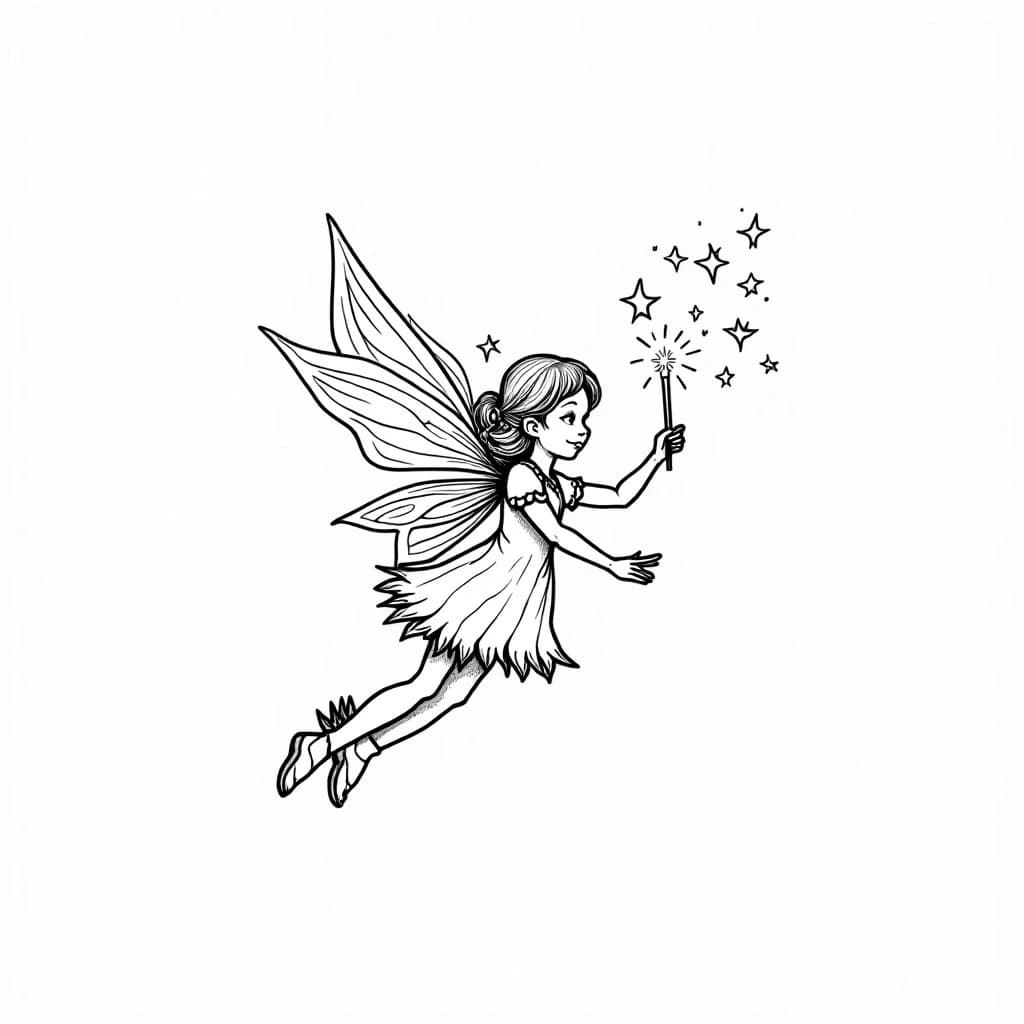 Flying Fairy with Wand coloring page