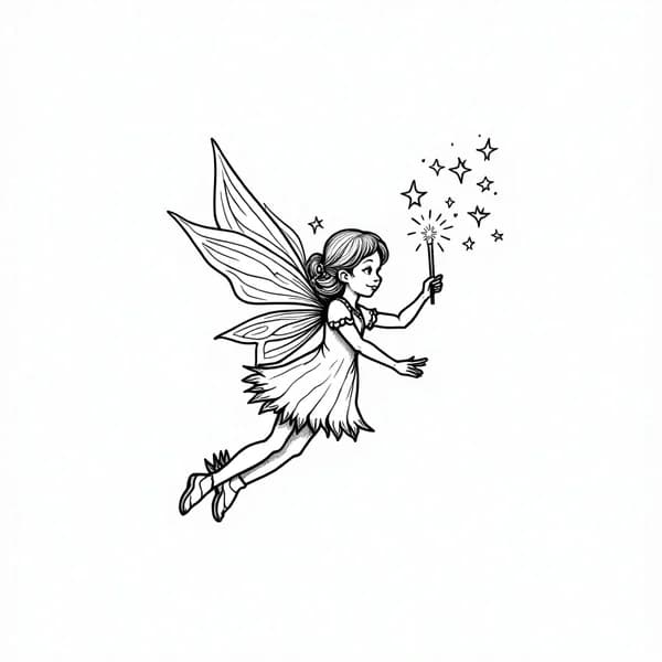 Flying Fairy with Wand — free printable fairy coloring page for kids and adults. coloring page in Fairy
