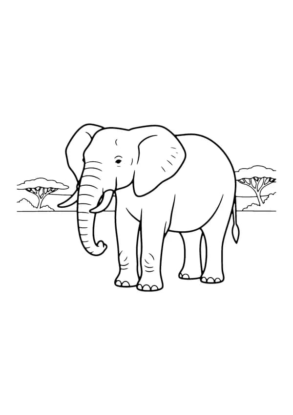 Printable hand-drawn Friendly African Elephant coloring page