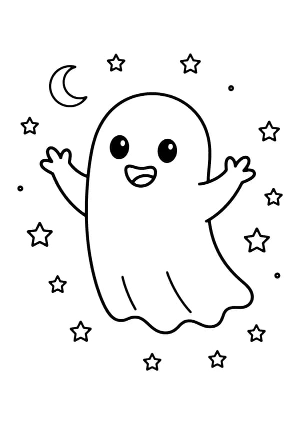 Printable hand-drawn Friendly Halloween Ghost coloring page
