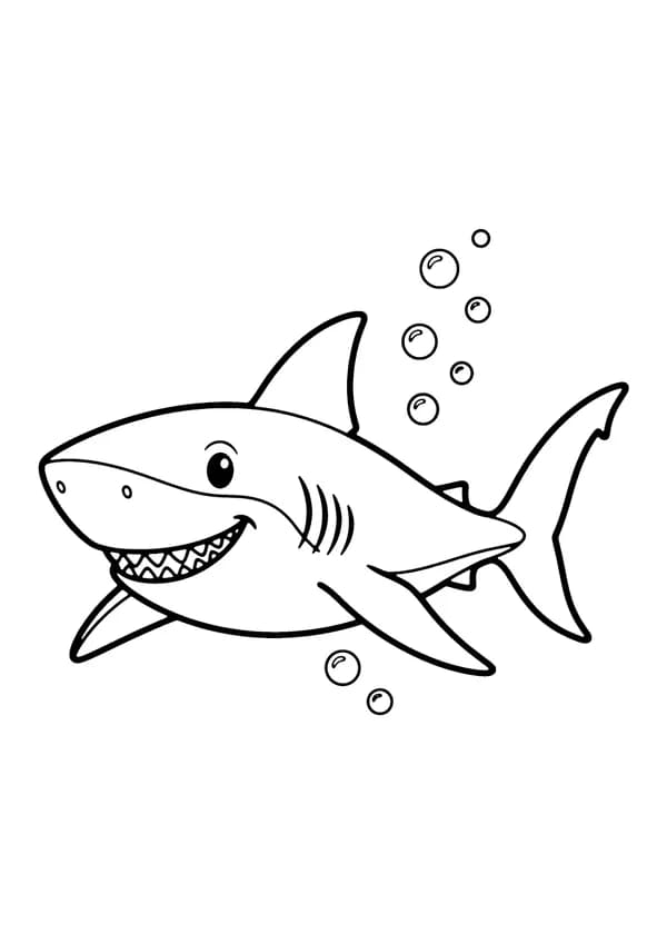 Printable hand-drawn Friendly Shark coloring page