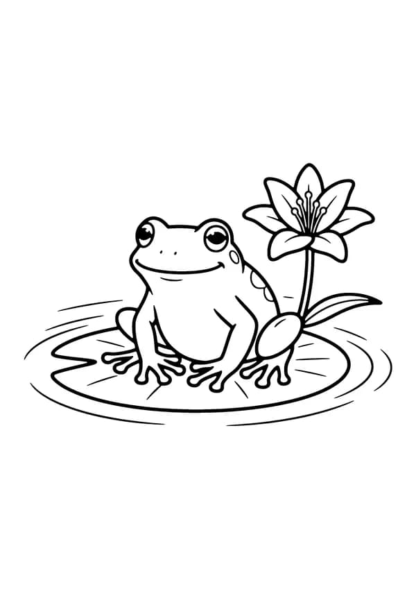 Printable hand-drawn Frog on a Lily Pad coloring page