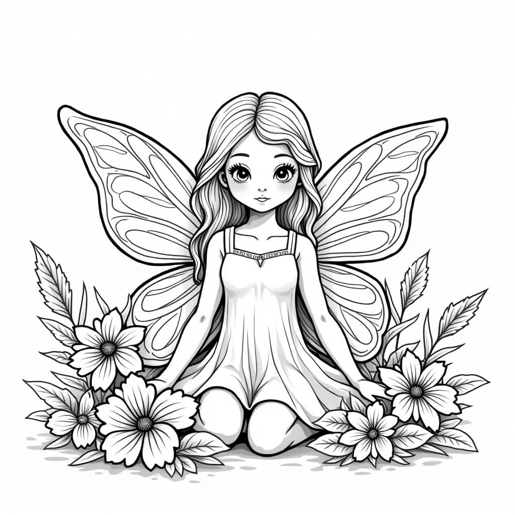 Garden Fairy with Flowers coloring page