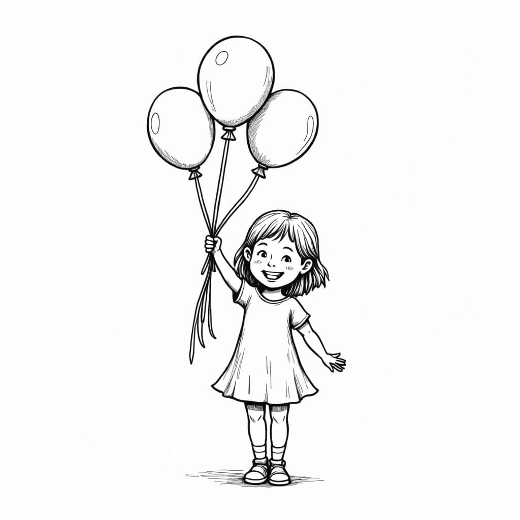 Girl with Balloons coloring page