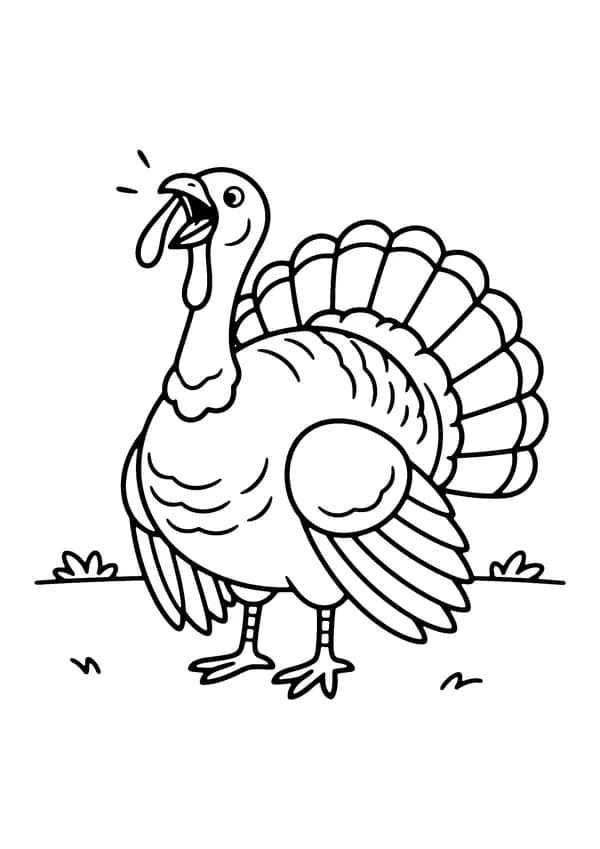 Printable hand-drawn Gobbling Turkey coloring page