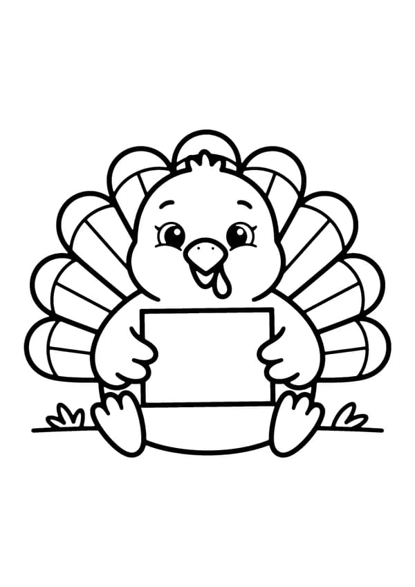 Printable hand-drawn Grateful Turkey Sign coloring page