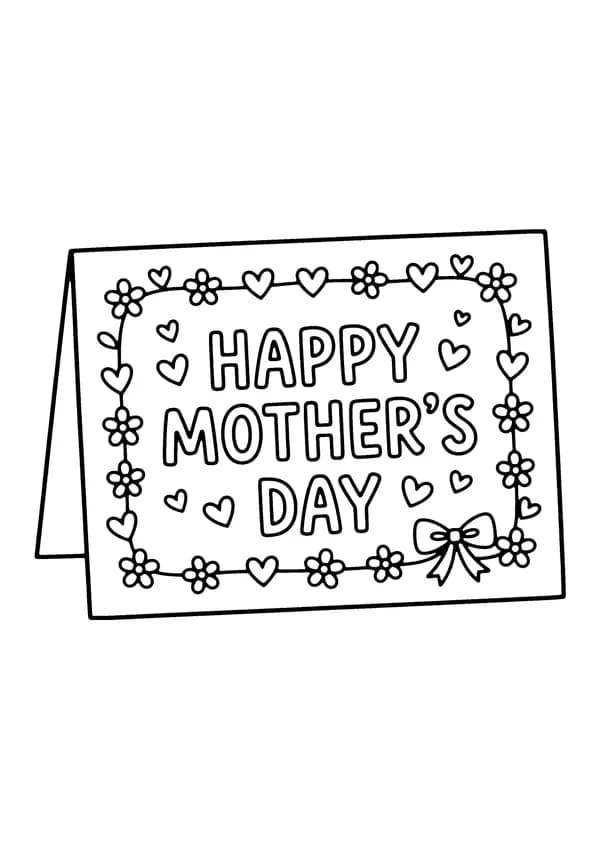 Printable hand-drawn Happy Mother's Day Card coloring page