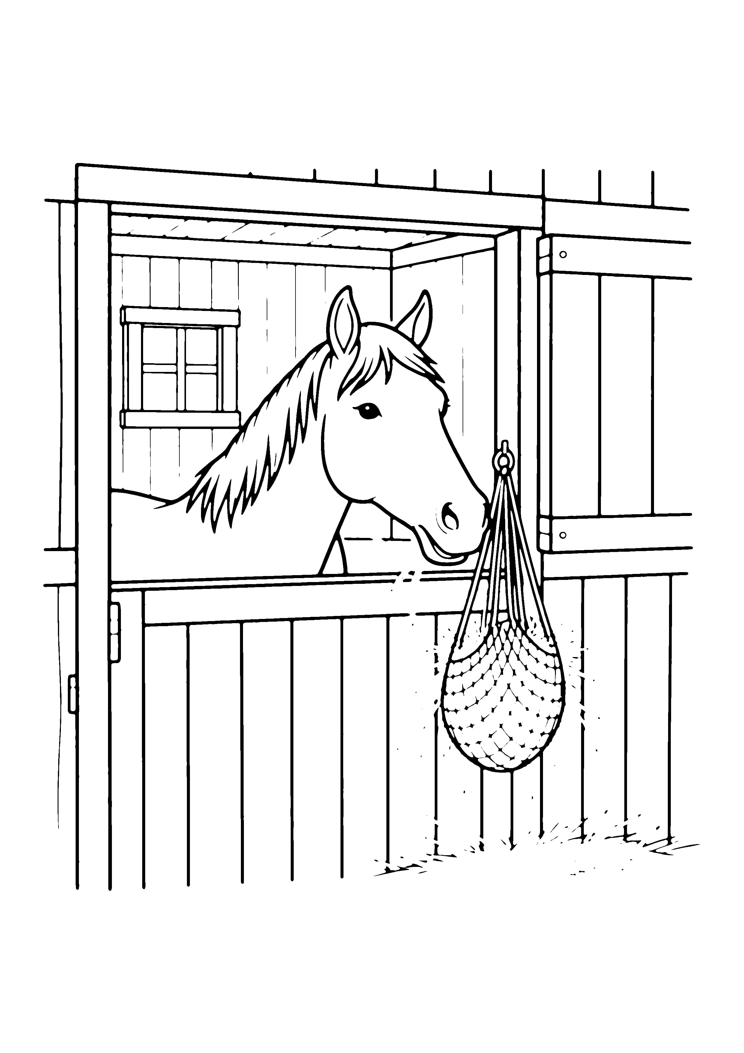 Printable hand-drawn Horse in the Barn coloring page