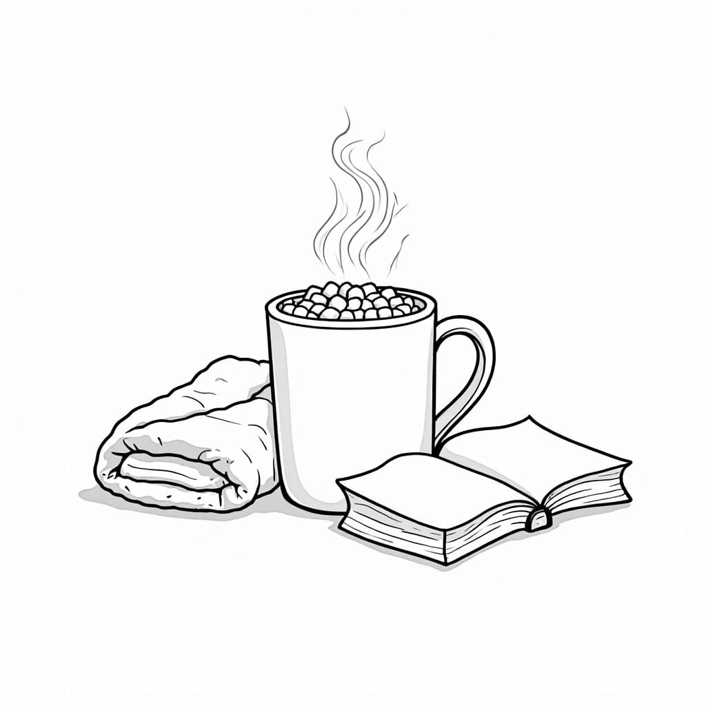 Hot Cocoa and Blanket coloring page