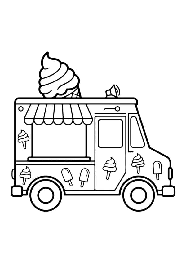 Printable hand-drawn Ice Cream Truck coloring page