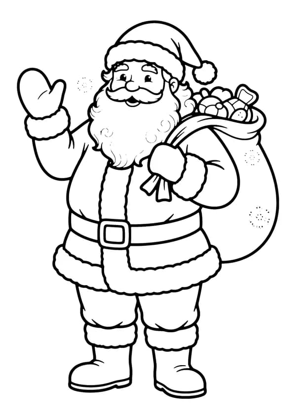 Printable hand-drawn Jolly Santa Claus coloring page