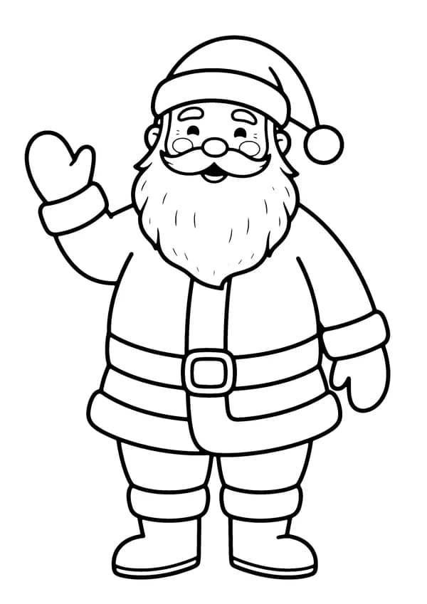 Printable hand-drawn Jolly Santa Waving coloring page